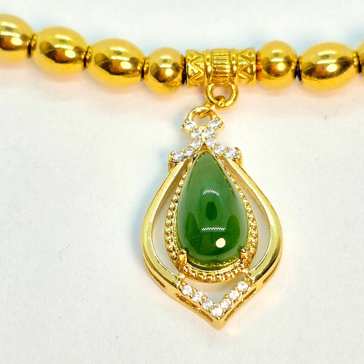 Natural Green Jasper Necklace Choker in 6mm Stones with Hetian Jade Pendant