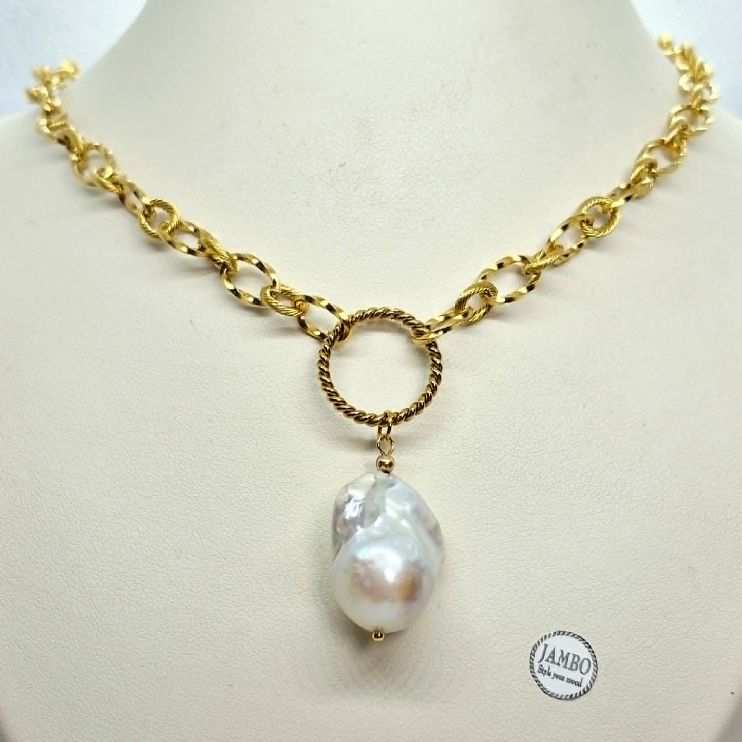 Natural Baroque Pearl Pendant with Gold Plated Stainless Steel Chain Necklace