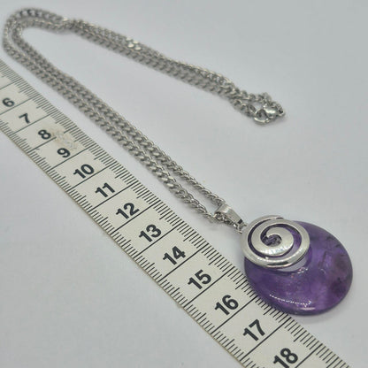 Natural Amethyst Pendant with Stainless Steel Chain Necklace
