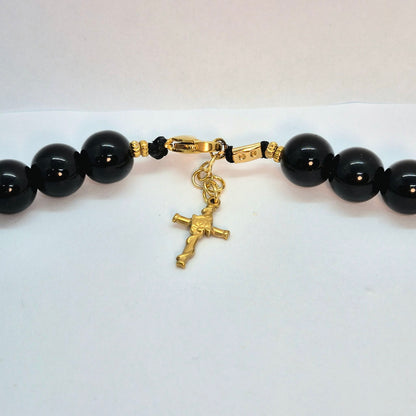 Natural Obsidian Necklace Choker in 12mm Stones with Obsidian Nine Tailed Fox Pendant