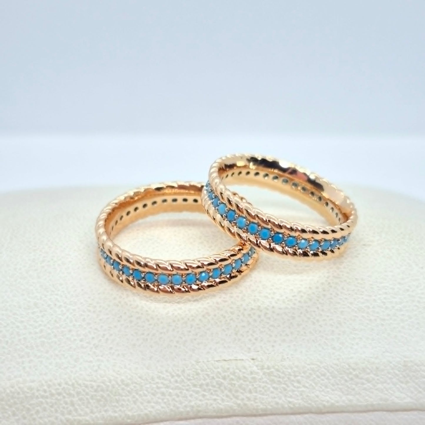 Rose Gold Plated Stainless Steel Ring with Turquoise Stone Design