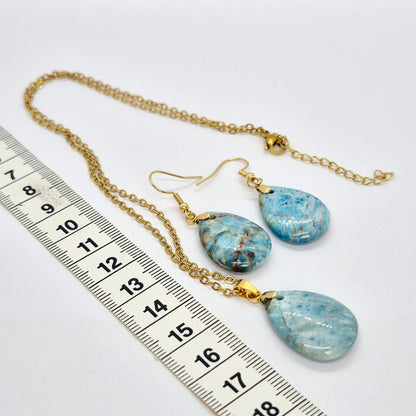 Natural Apatite Raindrop Set in Gold Plated Stainless Steel