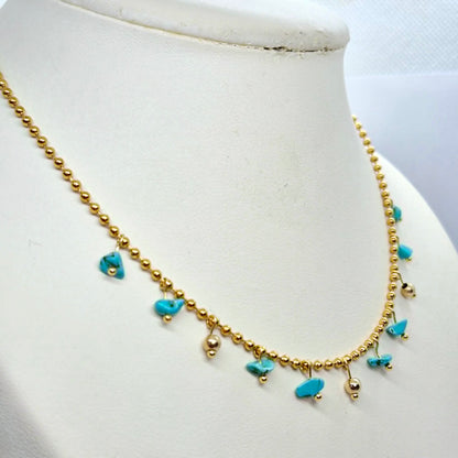 Natural Turquoise Stone Necklace in Gold Plated Stainless Steel