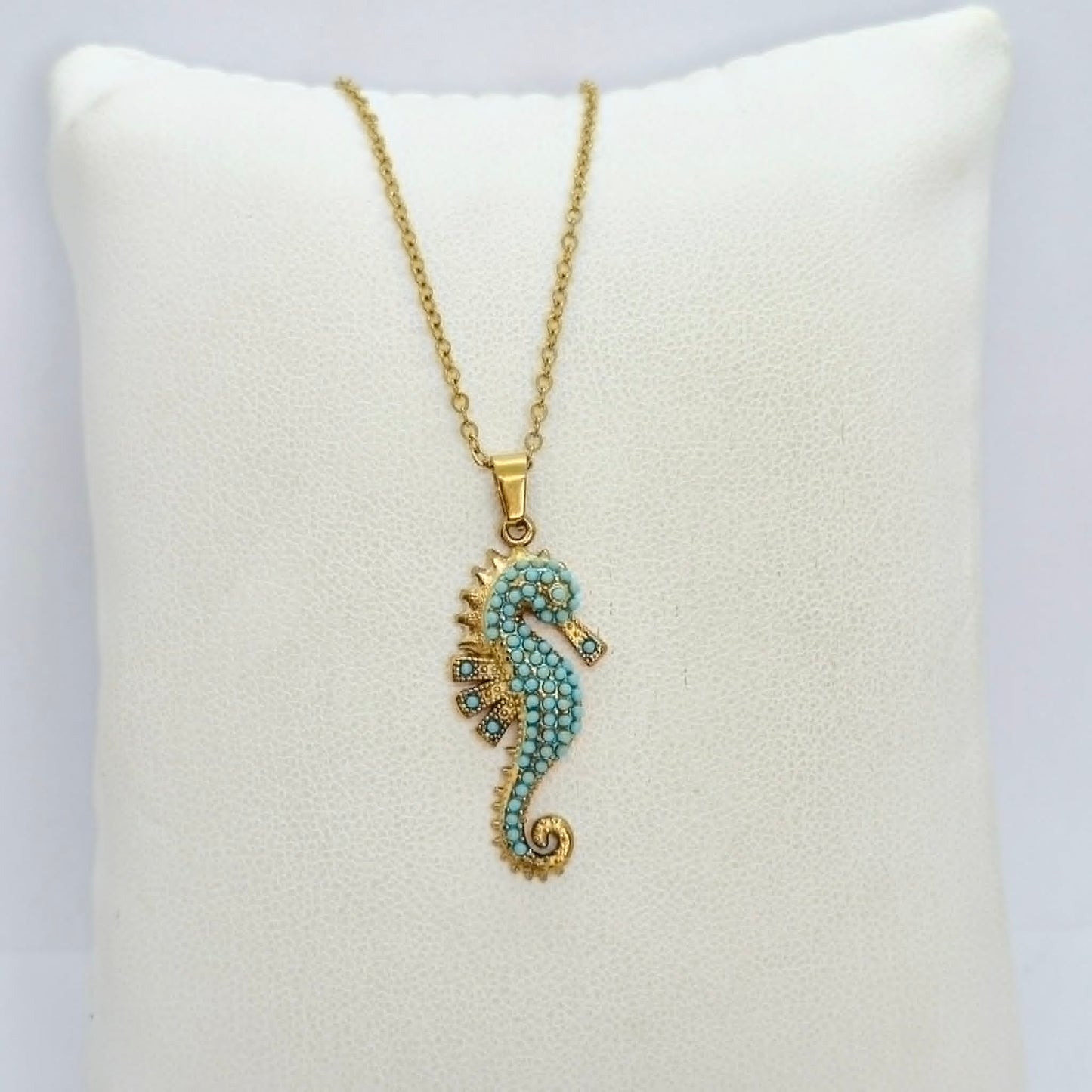 Turquoise Seahorse Pendant with Gold Plated Stainless Steel Chain Necklace