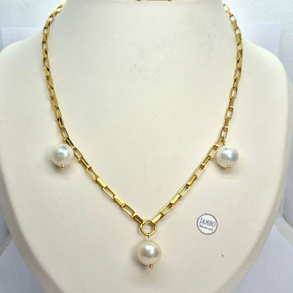 Natural Baroque Pearl Necklace with Gold Plated Stainless Steel Chain Necklace