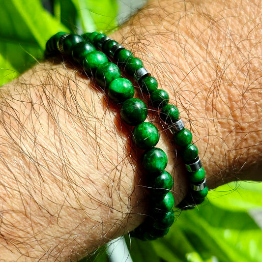 Natural South China Jade Bracelet in 4 and 6mm Stones for Men