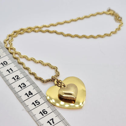 Duo of Heart Pendant in Gold Plated Stainless Steel with Chain Necklace