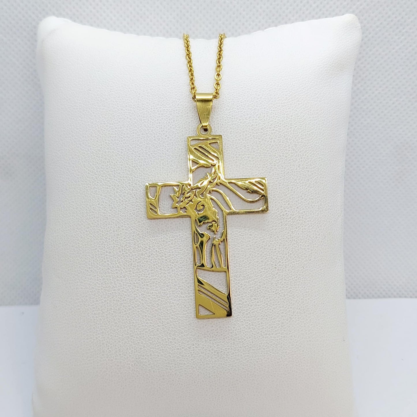 Cross with Jesus  in Stainless Steel Gold Plated Chain Necklace