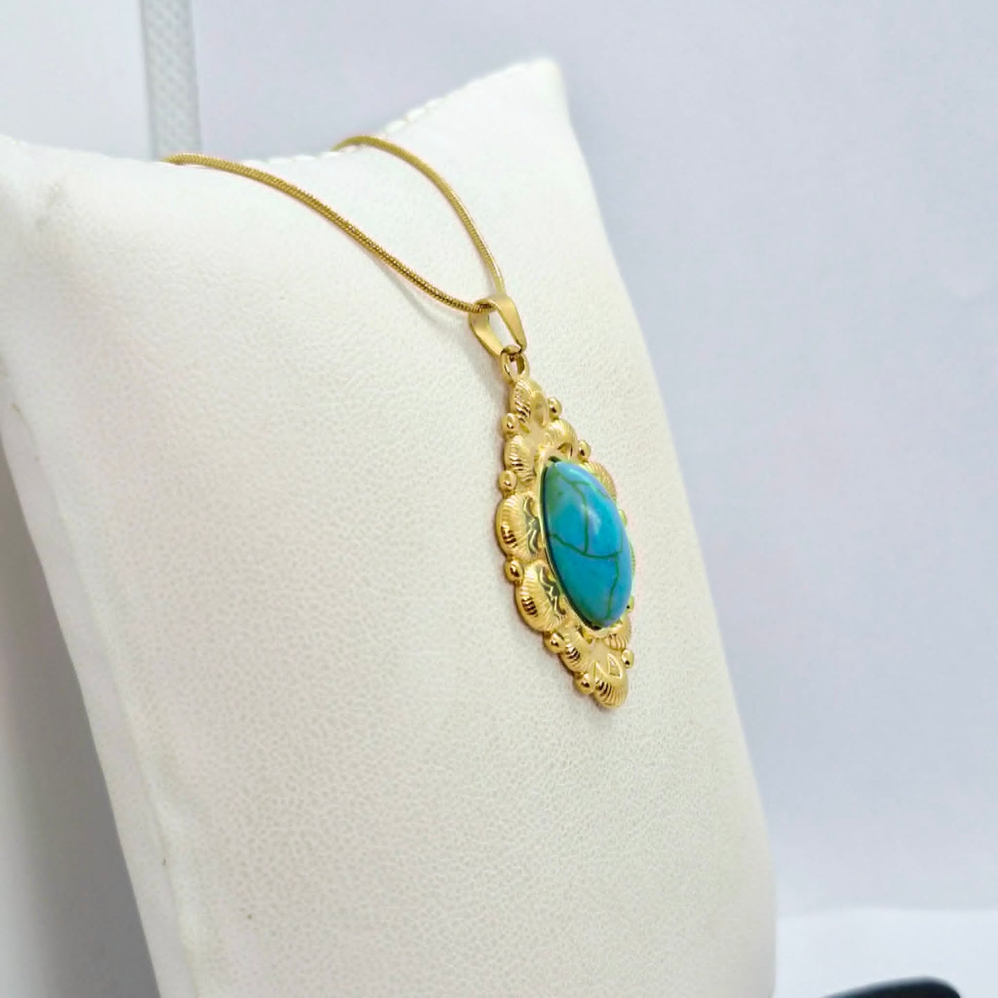 Natural Turquoise Pendant with Gold Plated Stainless Steel Chain Necklace