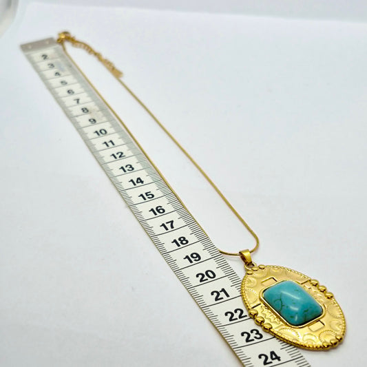 Natural Turquoise Pendant with Gold Plated Stainless Steel Chain Necklace