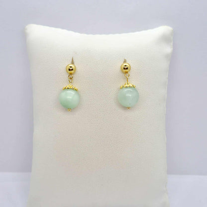 Natural Burmese Jade Dangle Earrings in Gold Plated Stainless Steel