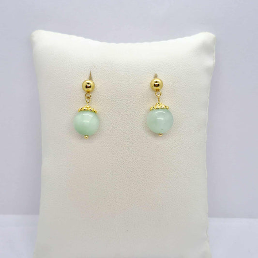 Natural Burmese Jade Dangle Earrings in Gold Plated Stainless Steel