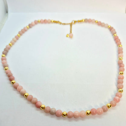 Natural Pink Opal Necklace Choker in 6mm Stones
