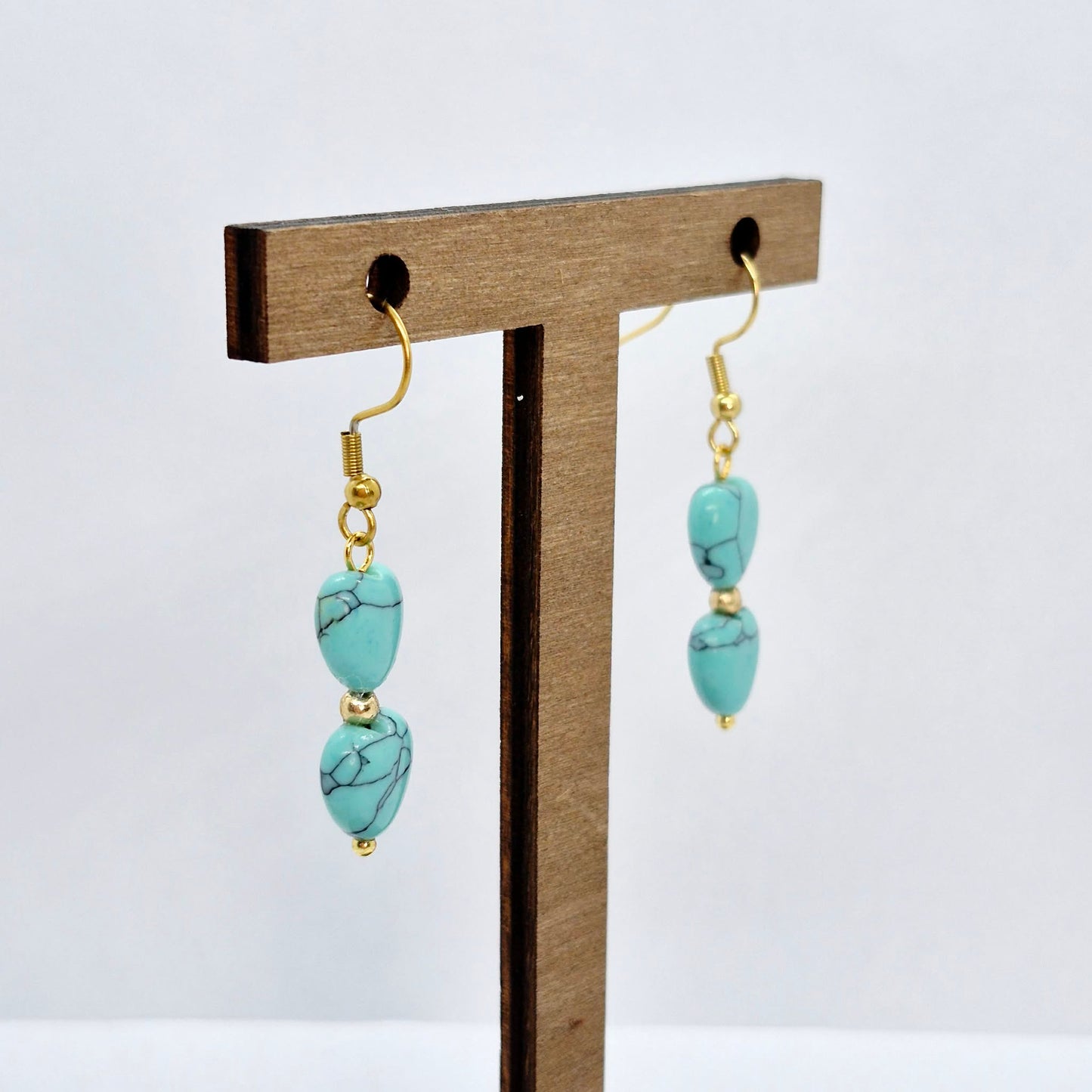 Natural Turquoise Heart Earrings in Gold Plated Stainless Steel