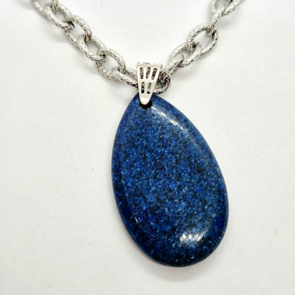 Natural Lapis Raindrop Necklace in Stainless Steel