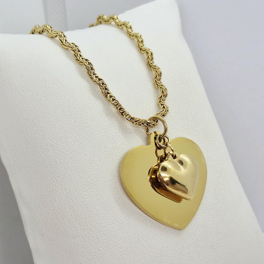 Duo of Heart Pendant in Gold Plated Stainless Steel with Chain Necklace