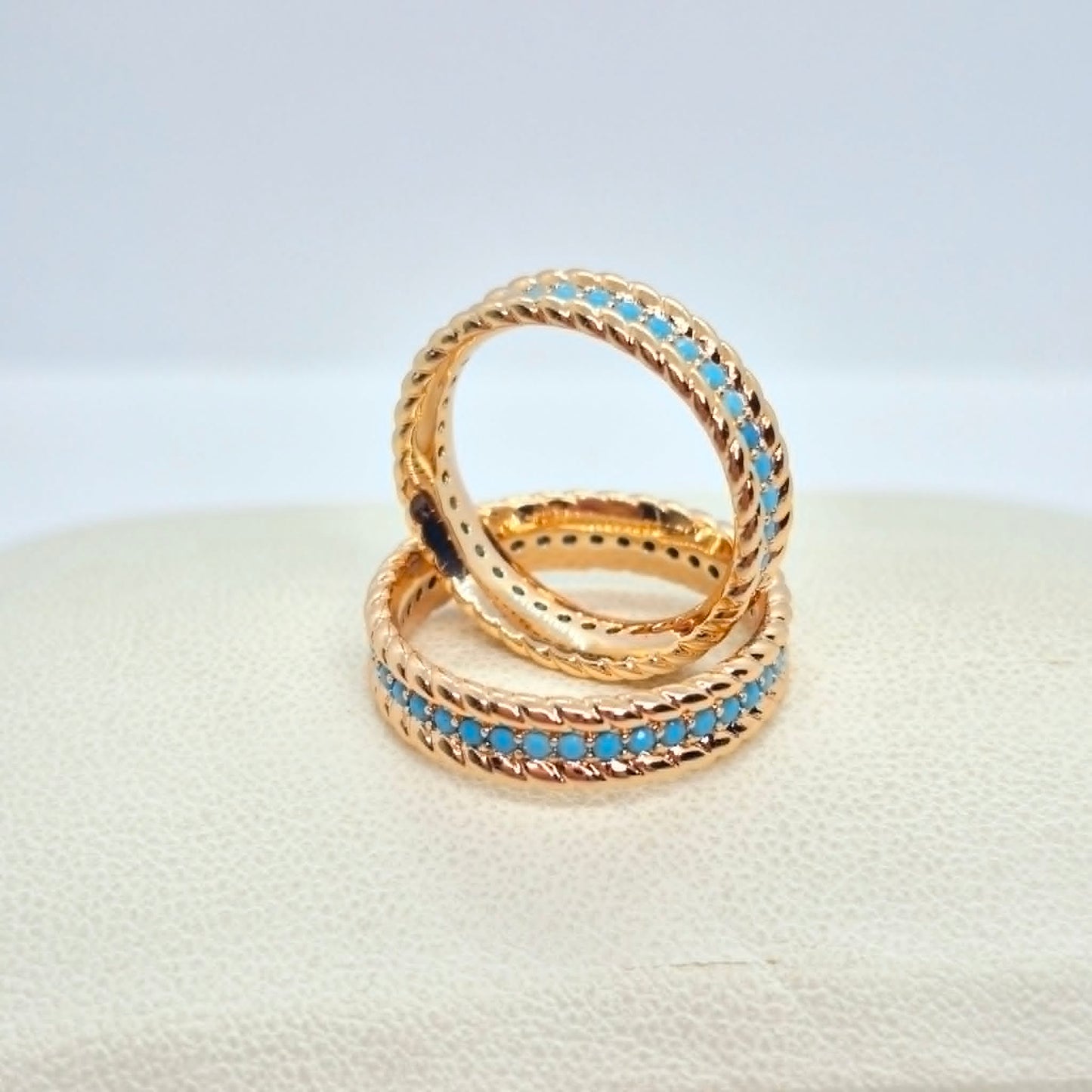 Rose Gold Plated Stainless Steel Ring with Turquoise Stone Design