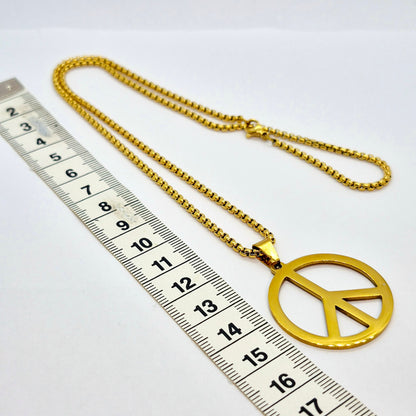 Peace Pendant with Chain Necklace in Gold Platted Stainless Steel