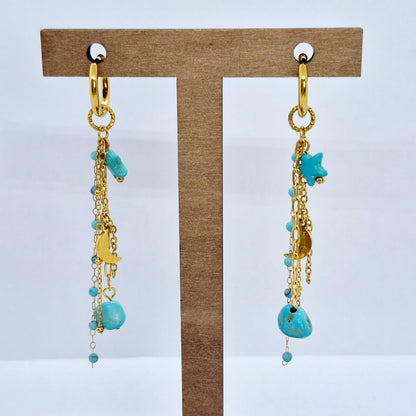 Natural Turquoise Dangle Earrings in Gold Plated Stainless Steel