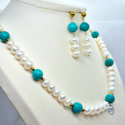 Natural Turquoise and Pearl Set 10mm Stones