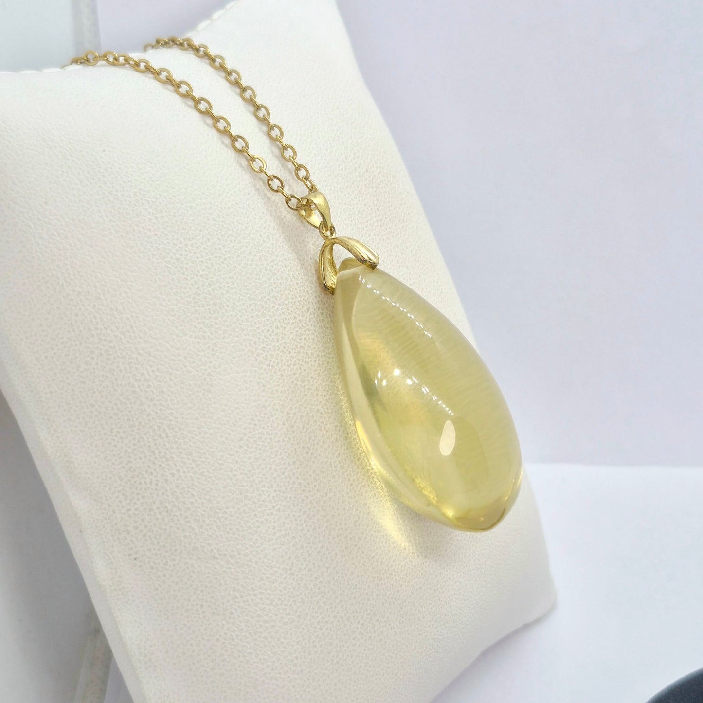 Natural Citrine RainDrop with Stainless Steel Gold Plated Chain Necklace