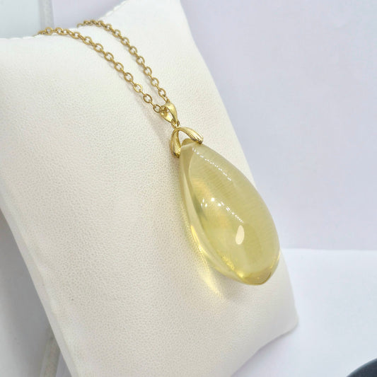 Natural Citrine RainDrop with Stainless Steel Gold Plated Chain Necklace
