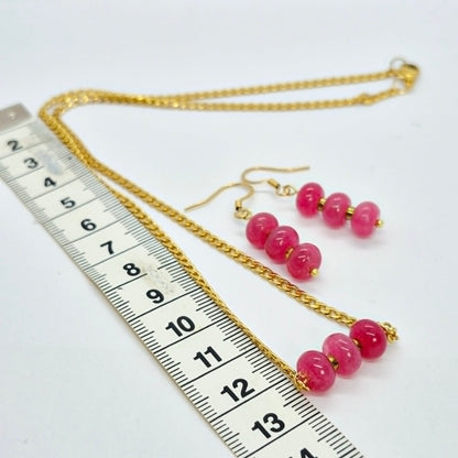 Natural Pink Chalcedony Set in Gold Plated Stainless Steel with Chain Necklace
