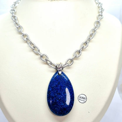 Natural Lapis Raindrop Necklace in Stainless Steel