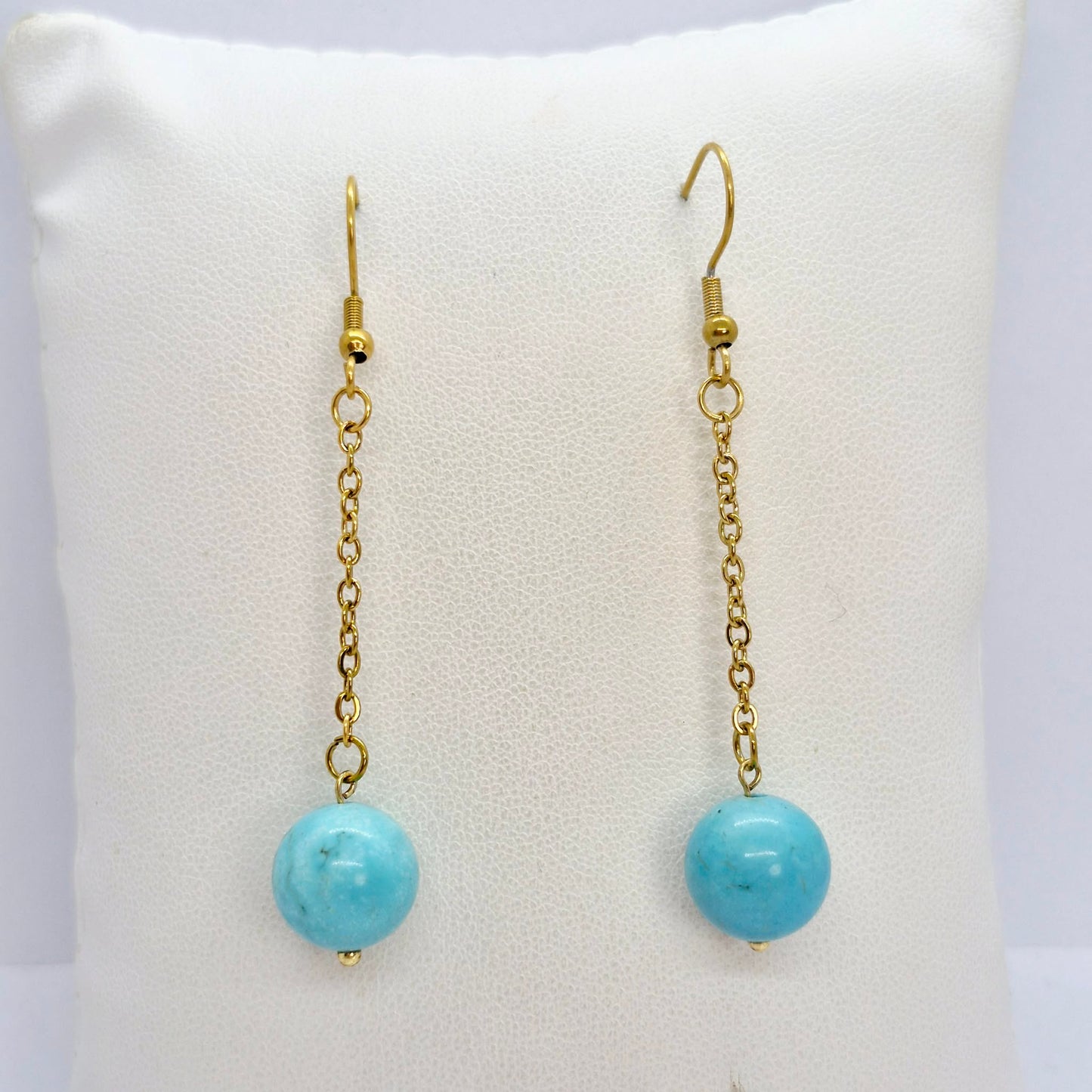 Natural Turquoise Dangle Earrings in Gold Plated Stainless Steel