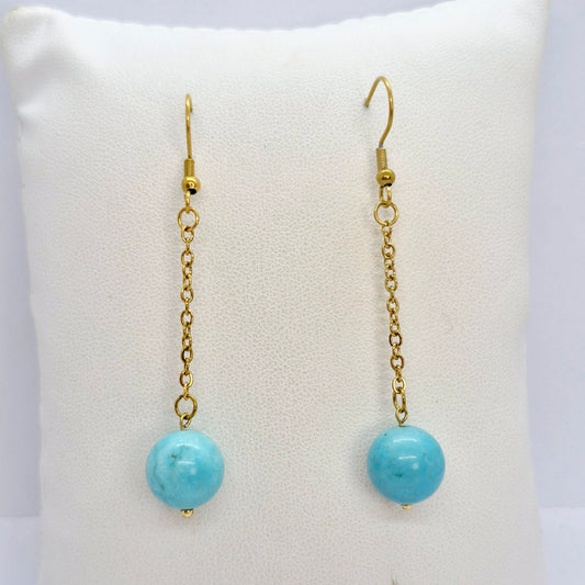 Natural Turquoise Dangle Earrings in Gold Plated Stainless Steel
