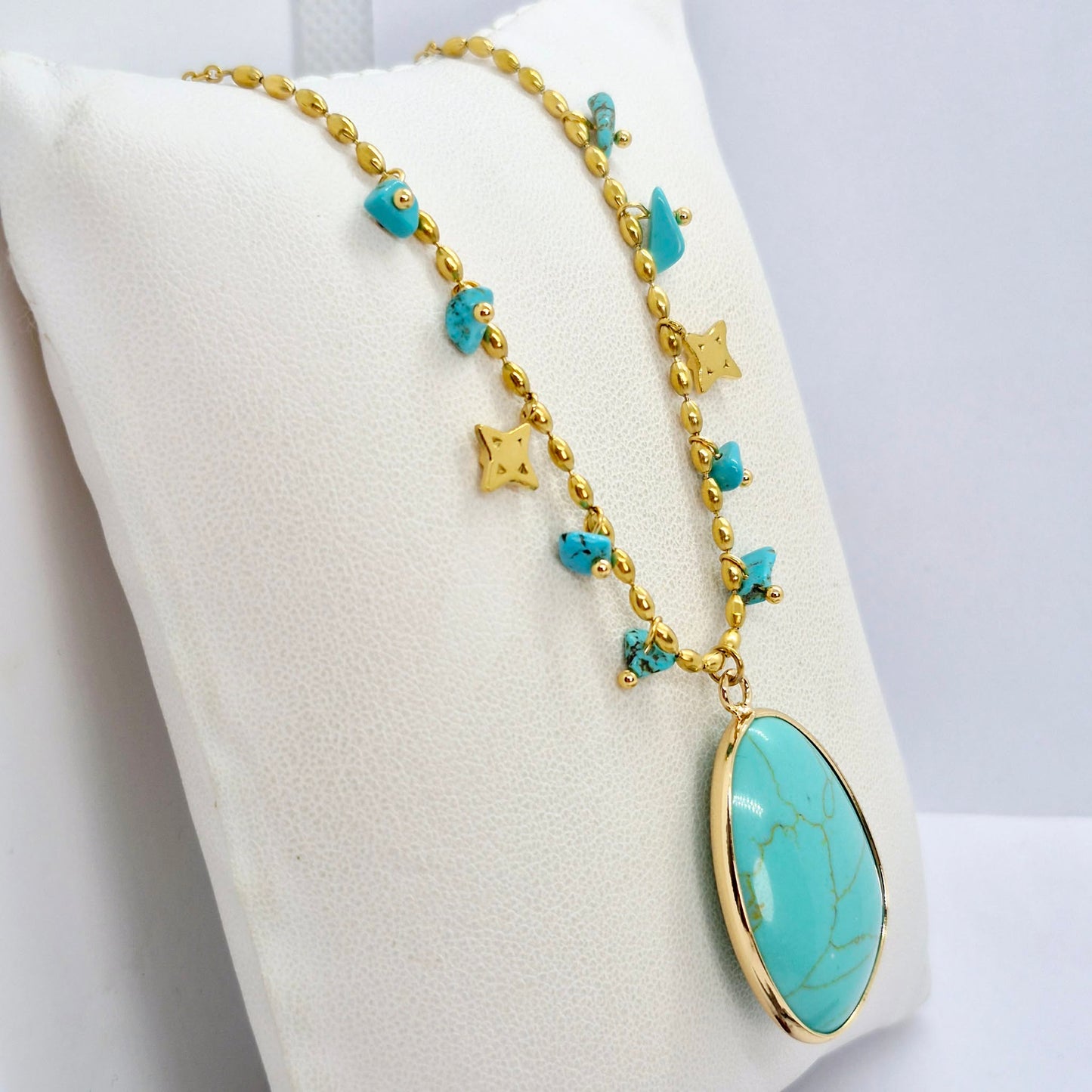Natural Turquoise Pendant with Gold Plated Stainless Steel Chain Necklace