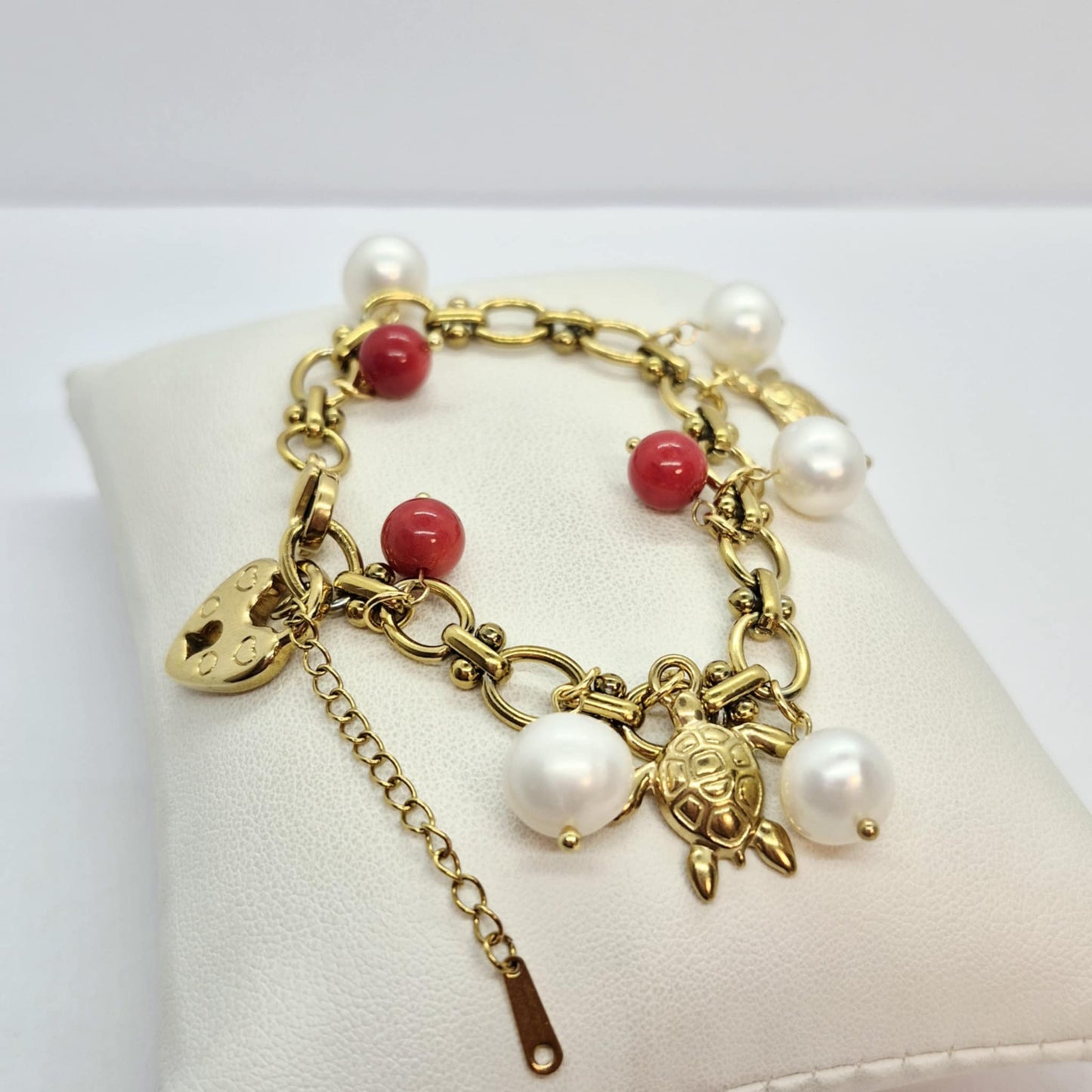 Natural Stone Bracelet with Pearls and Red Coral in 6-11mm Stones