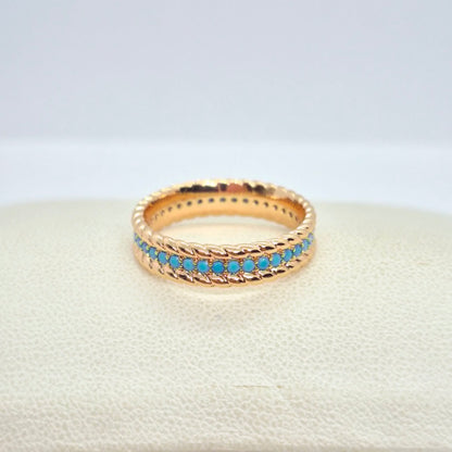 Rose Gold Plated Stainless Steel Ring with Turquoise Stone Design