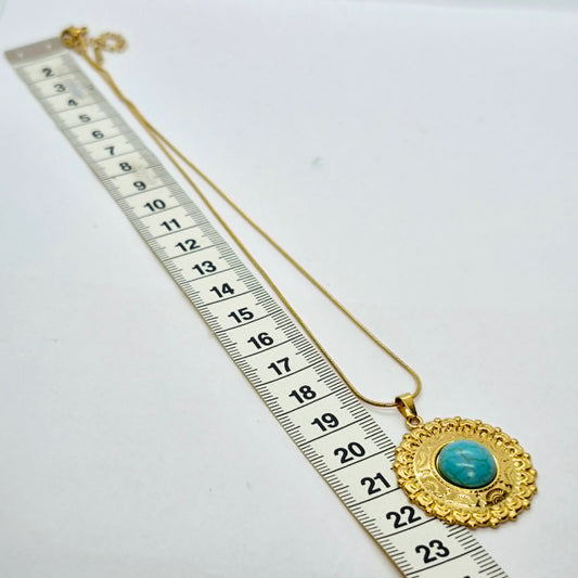 Natural Turquoise Pendant with Gold Plated Stainless Steel Chain Necklace