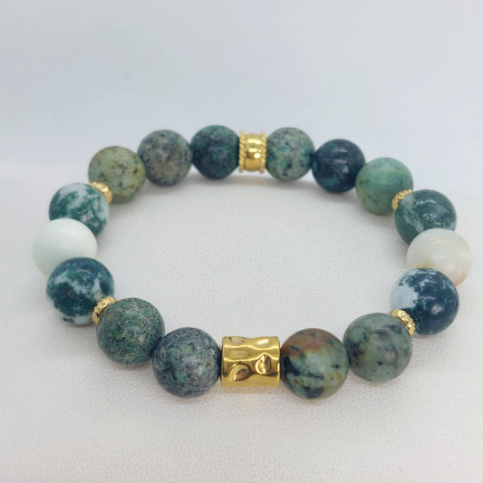 Indian and Moss Agate Bracelet in 1Omm Natural Stones