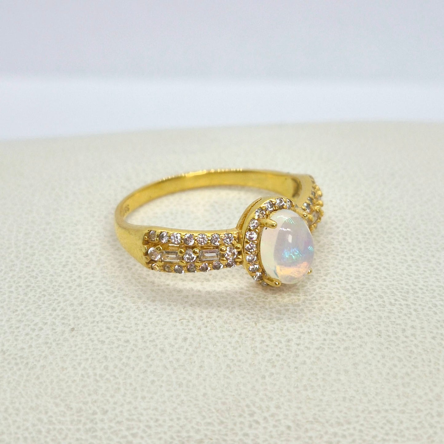 Natural 1ct Stone Ring with Topaz, Peridot or Opal in Gold Plated Sterling Silver