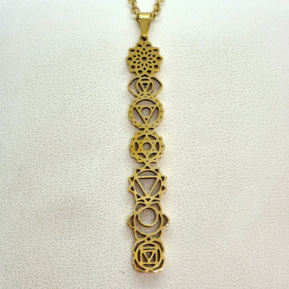 The 7 Chakra's Pendant with Chain Necklace in Gold Platted Stainless Steel
