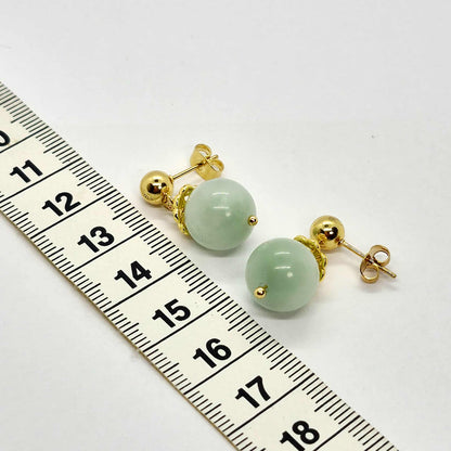 Natural Burmese Jade Dangle Earrings in Gold Plated Stainless Steel