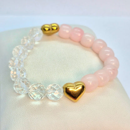 Natural Rose Quartz and White Crystal Quartz Bracelet in 10mm Stones