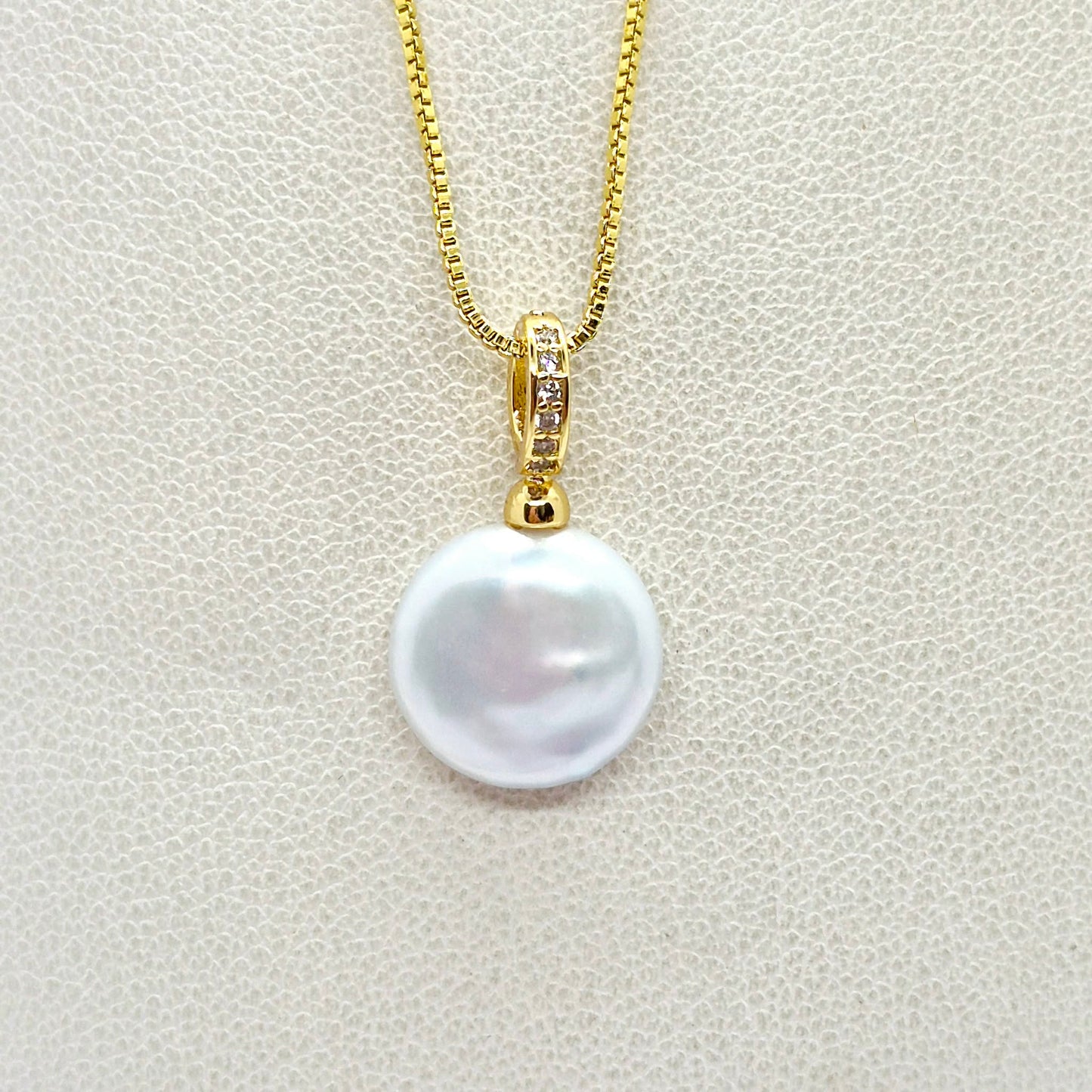 Natural Button Pearl Pendant Necklace in Gold Platted Sterling Silver
