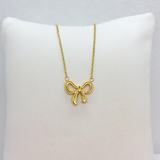 Infinity Bow Tie Pendant in Stainless Steel Gold Plated Chain Necklace