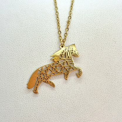 Gold Plated Stainless Steel Horse Pendant with Chain Necklace