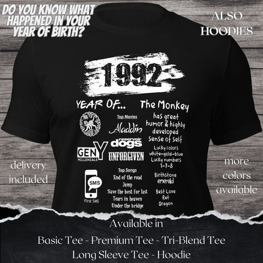 1992 TShirt and Hoodie is a Creative Graphic design for Men and Women born in this year