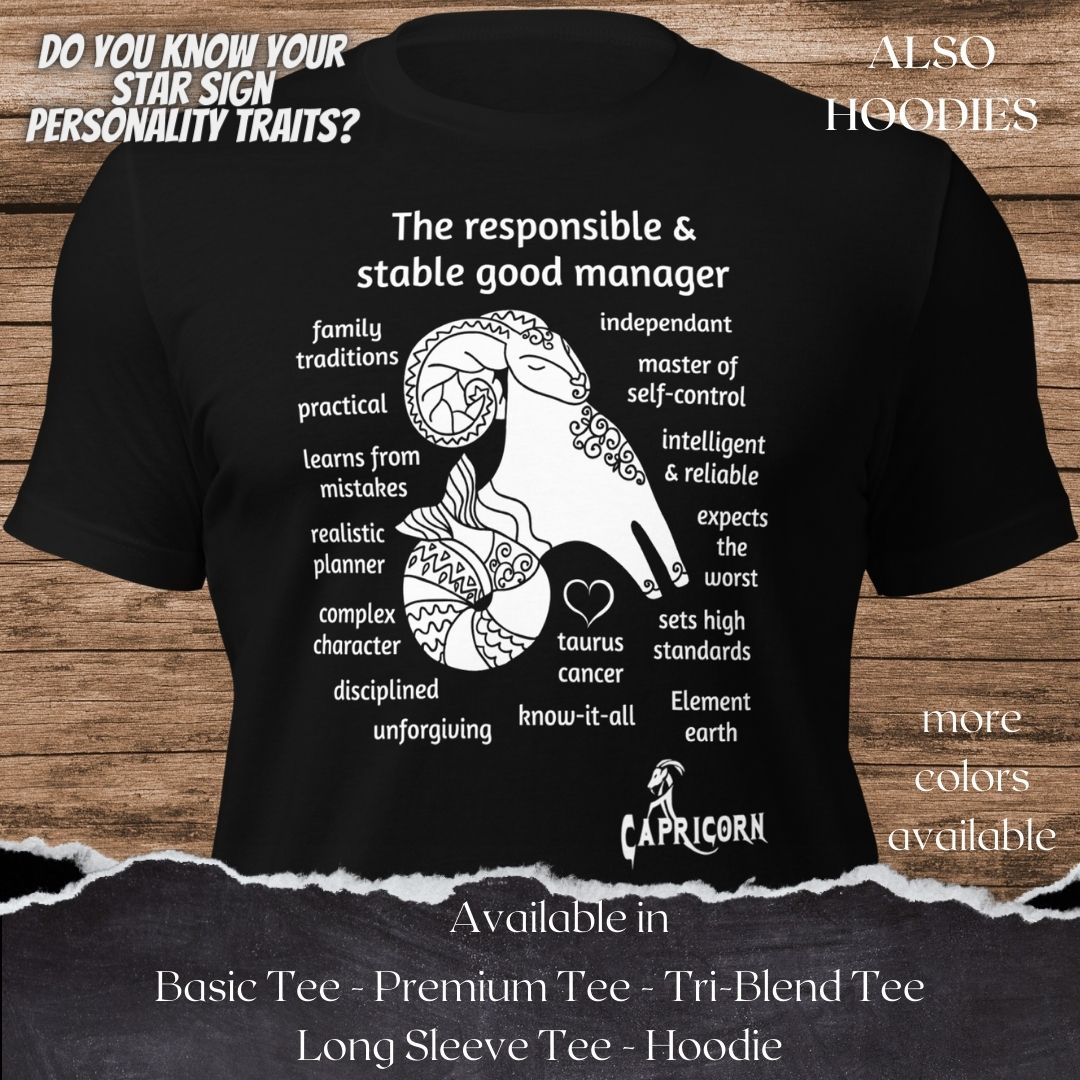 Capricorn Star Sign Personality Traits TShirt and Hoodie for Men and Women