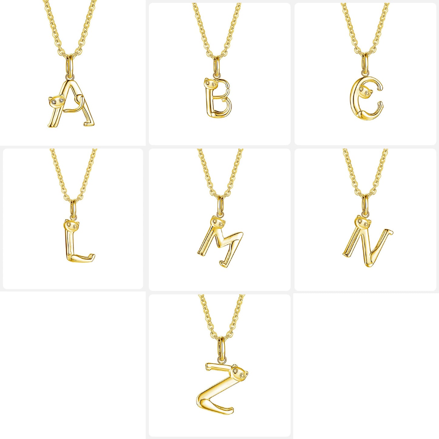 Initial T with Cute Cat Pendant with Stainless Steel Chain Necklace