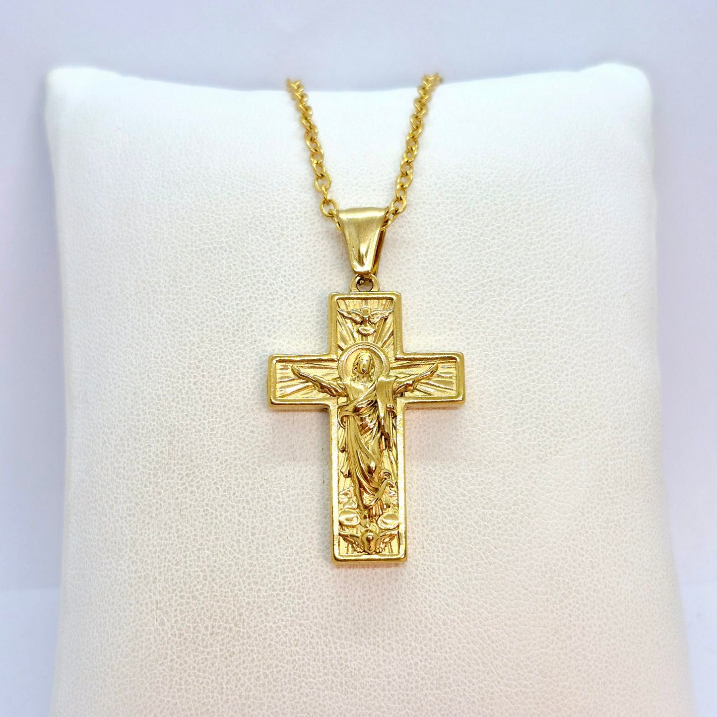 Cross Pendant with Chain Necklace in Gold Platted Stainless Steel