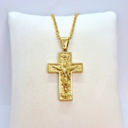 Cross Pendant with Chain Necklace in Gold Platted Stainless Steel