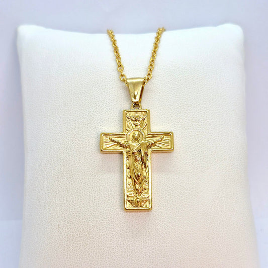 Cross Pendant with Chain Necklace in Gold Platted Stainless Steel