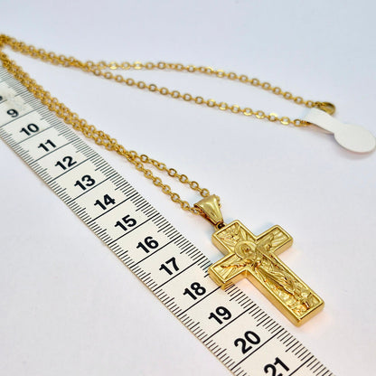 Cross Pendant with Chain Necklace in Gold Platted Stainless Steel