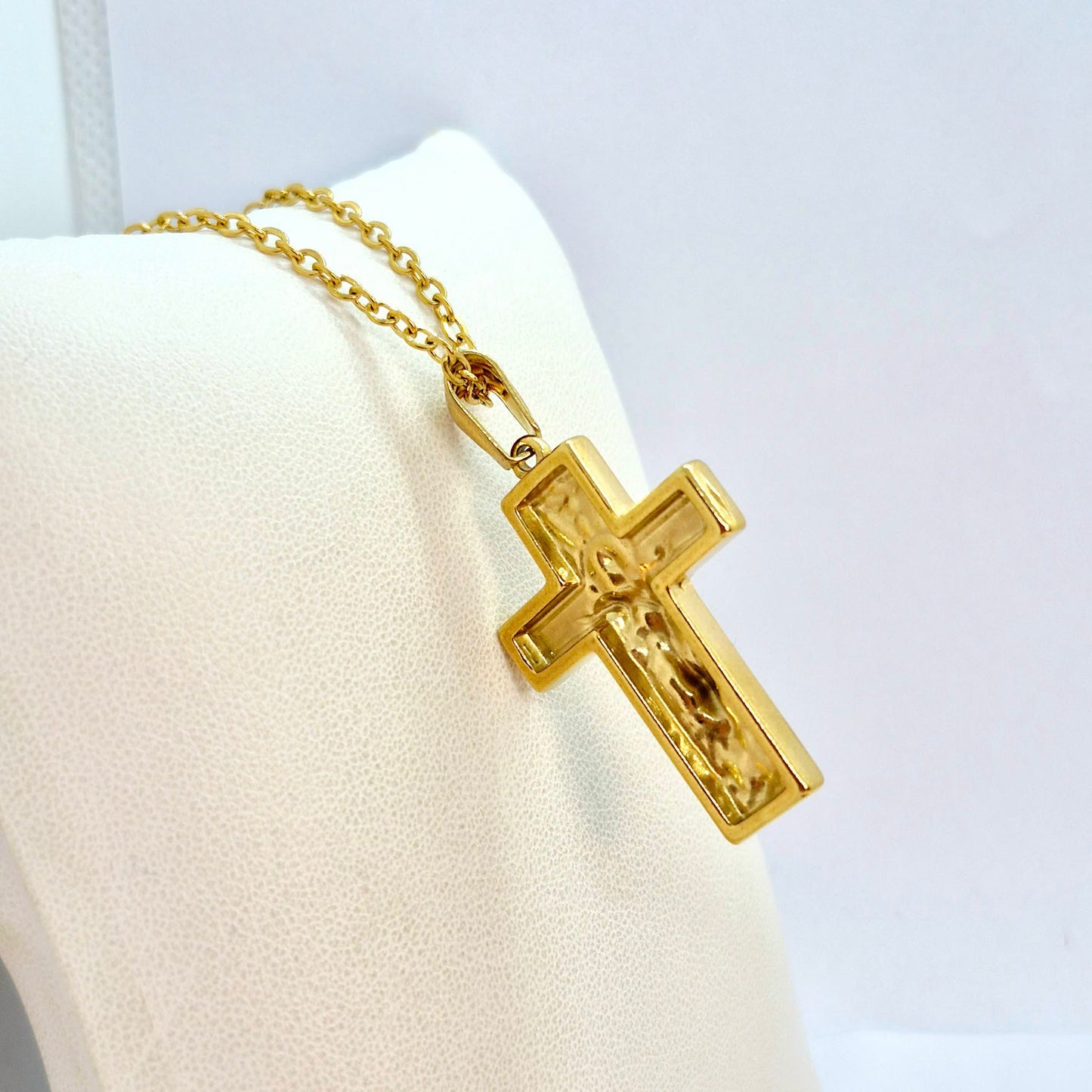 Cross Pendant with Chain Necklace in Gold Platted Stainless Steel